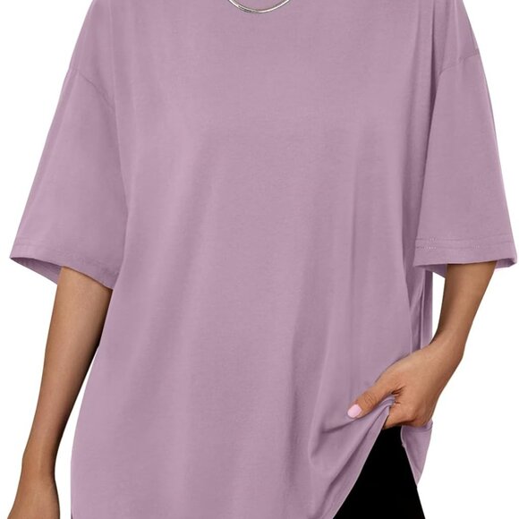 Womens Oversized Summer T Shirts Fashion Workout Plus Size Tops Short Sleeve Bea - Picture 1 of 6